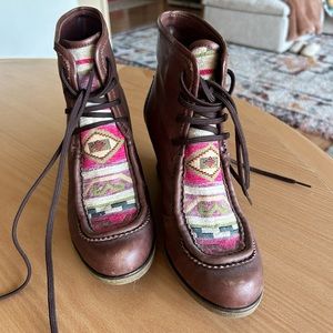 Anthropologie Genuine Leather Tapestry Wedge Booties